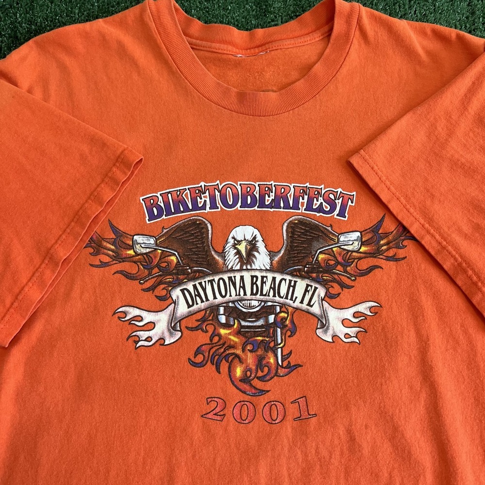 Vintage Biketoberfest T-Shirt Mens Large Orand Daytona Beach 2001 Tribal Y2K - Picture 1 of 6
